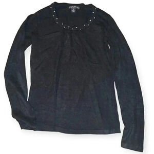 Black Sweater Embellished rhinestone Long Sleeve Womens